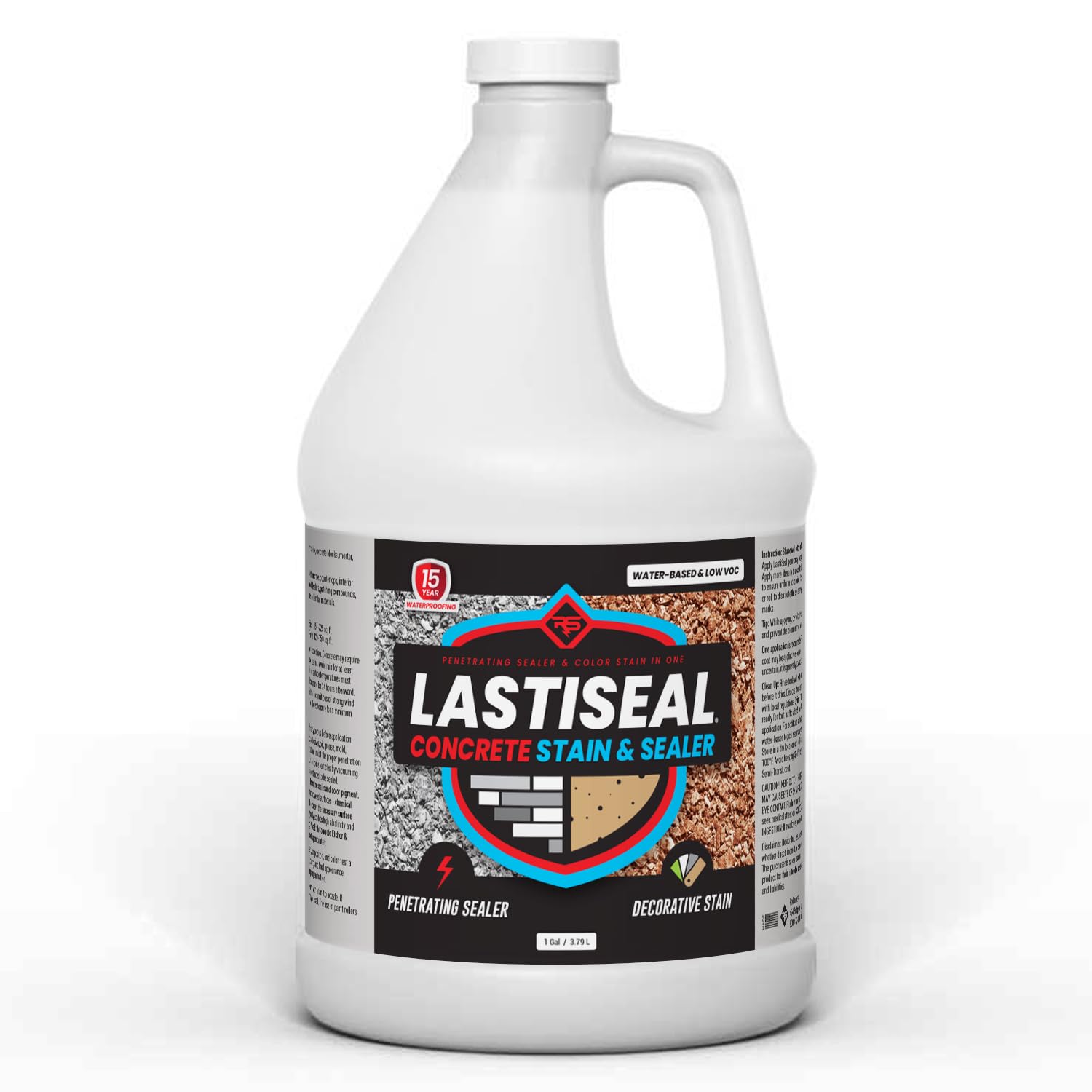 LastiSeal Concrete Stain & Penetrating Sealer - Waterproofs & Color Stains in One Step. Interior - Exterior. Concrete, Brick & Pavers. Acid Free. No-Gloss. Semi-Translucent Finish (Fog Grey)