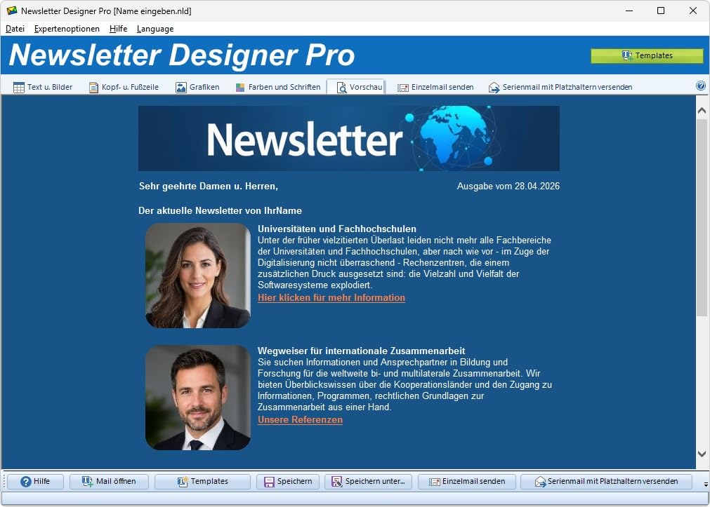 NewsletterDesigner Professional - Software für professionelle Newsletter, Outlook 365, Windows Mail, EML-Format