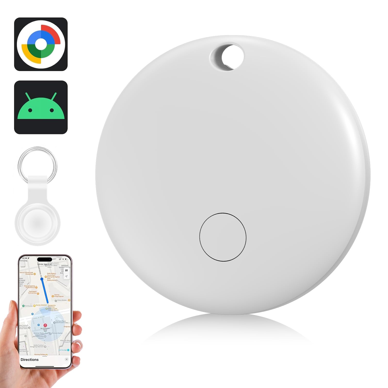 Android Smart Tracker Tag, Localizzatore Bluetooth Compatibile con Andriod, Air Tracker Tag Con Due Protezioni in Silicone Tracker per Chiavi, Bagagli, Borse, Zaini, Impermeabile