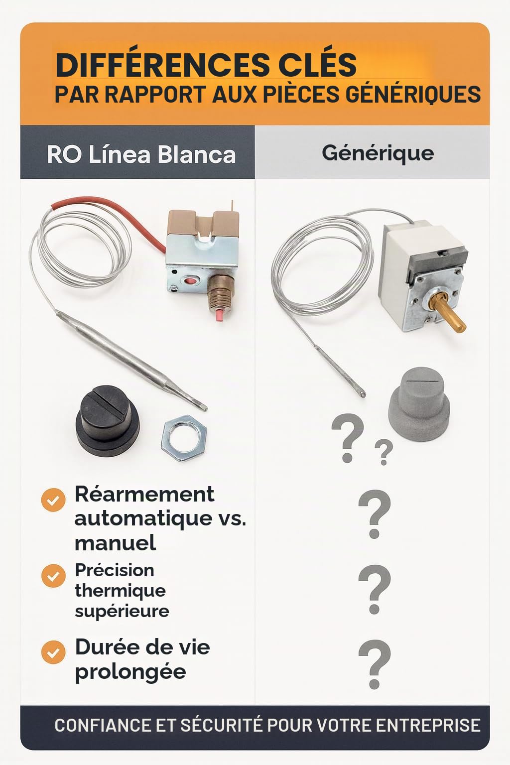 RO - Linea Blanca ® - Thermostat sécurité friteuse 240° capillaire 1000 mm 16 A avec réarmement