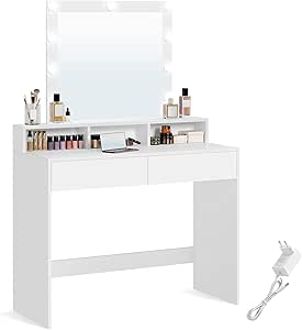 Kailyn Collection - Coiffeuse Avec Miroir LED, Multiprise, 9