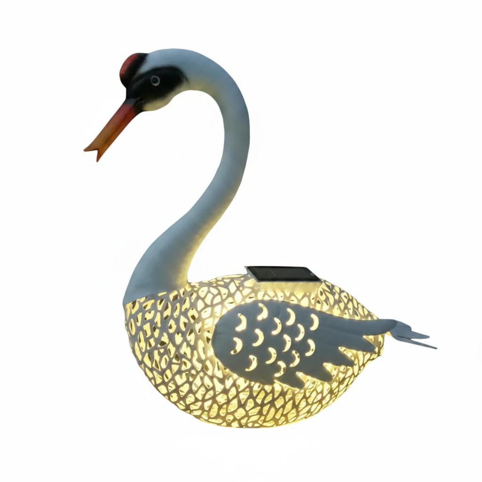 Solar Swan Statue Weather-Resistant Metal Swan Lawn Light Waterproof for Patio 40CM Short-image-40