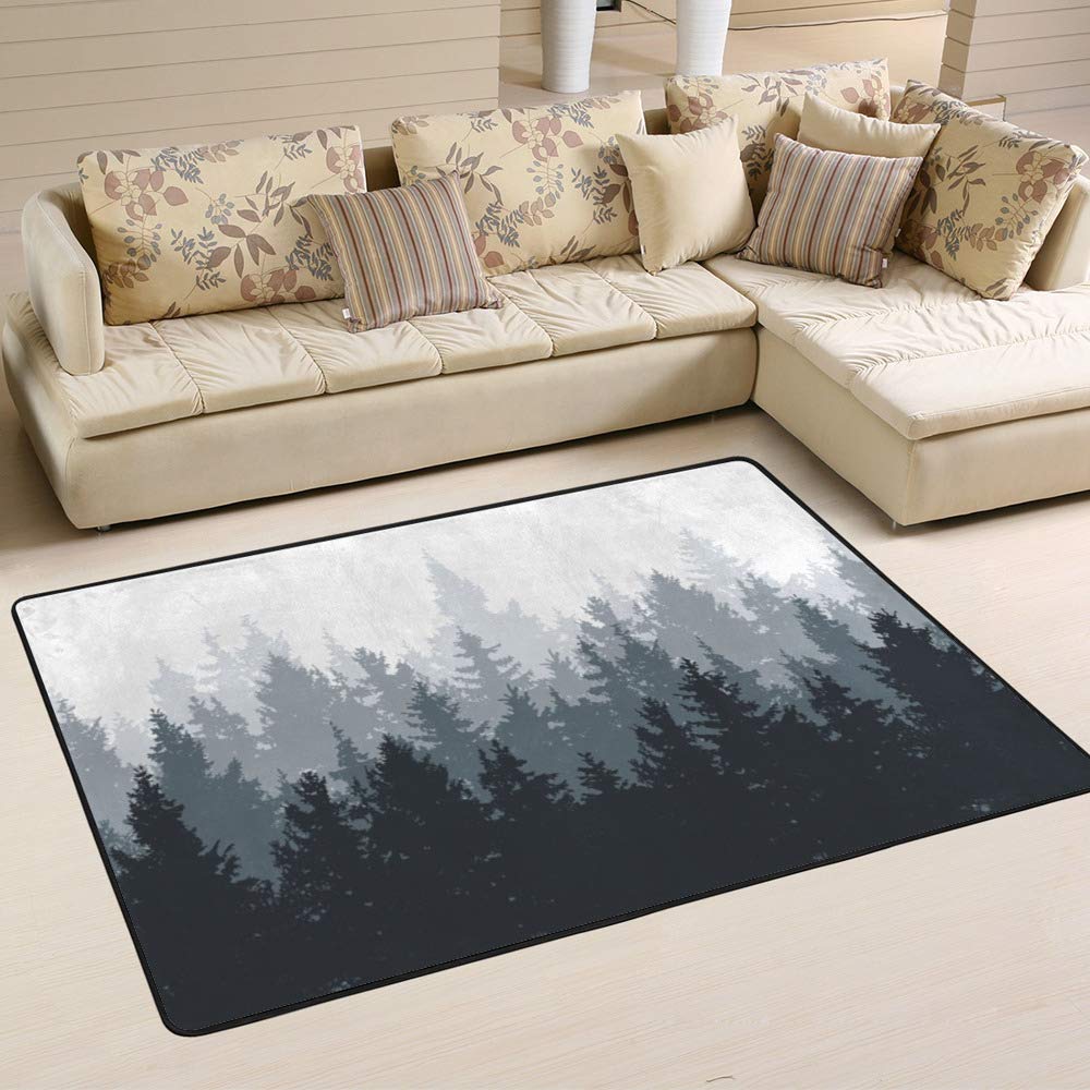 Tapis gris motifs sapins Ruchen pour protéger les sols du salon