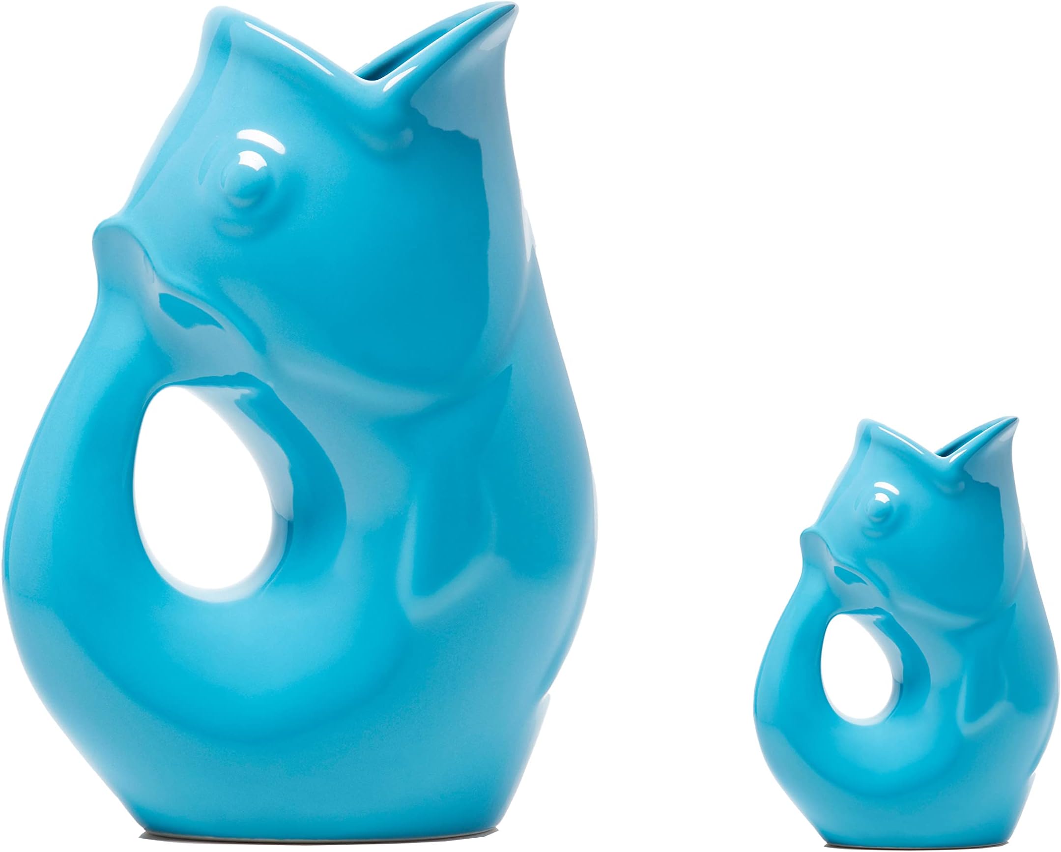 Gurgle Pot - Peacock Blue, Set of 2, French Inspired Design, Large Pitcher 42 oz. with matching Creamer, the perfect Indoor or outdoor tableware., White, 42 Fluid Ounces and 3 Fluid Ounces
