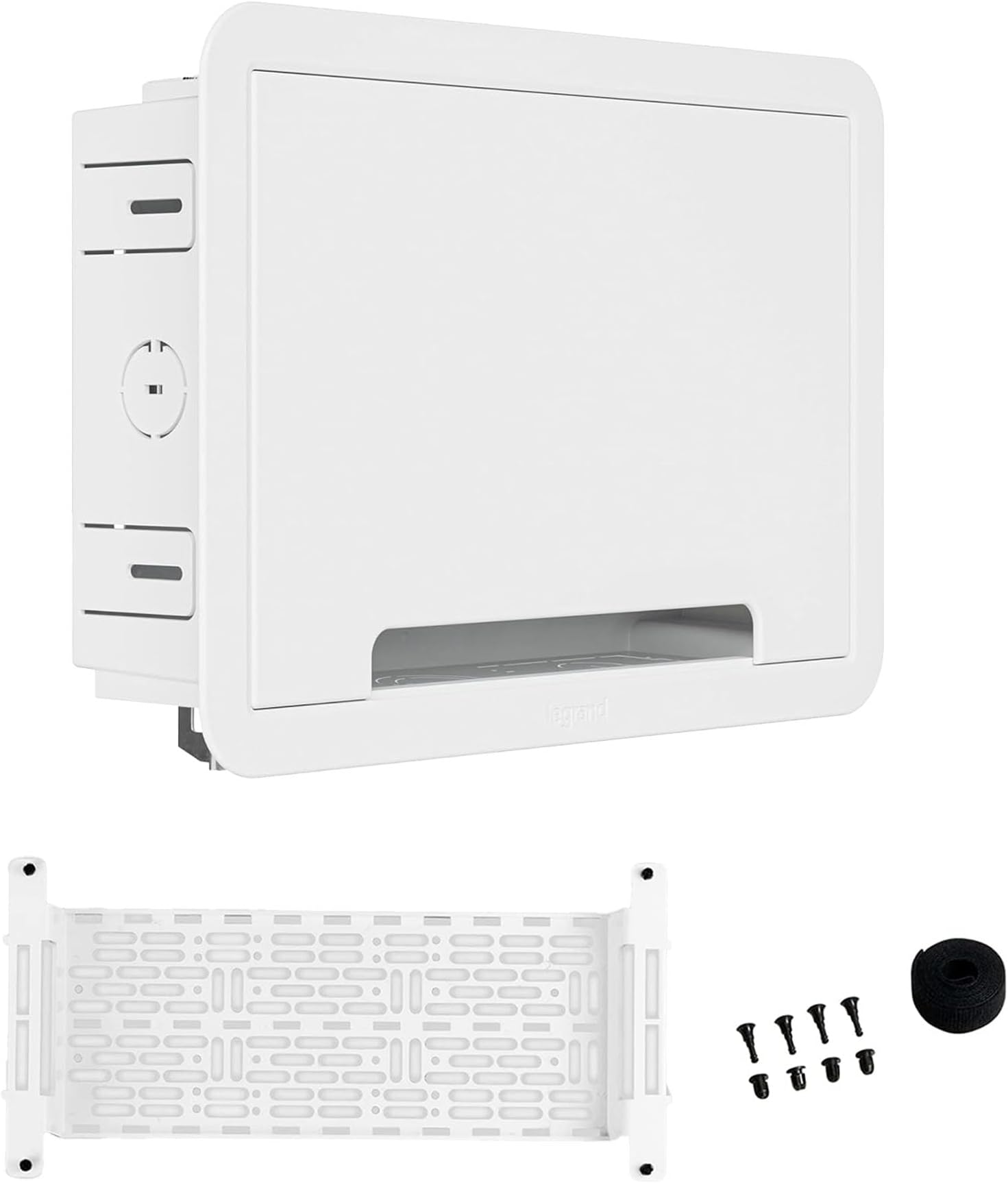 Legrand - OnQ 9" In-Wall Media Box For Device & Cable Management - Structured Wiring Enclosure With Customizable Knockouts - Includes Removable Mounting Plate For Maximum Capacity - White, ENP0905NAV1
