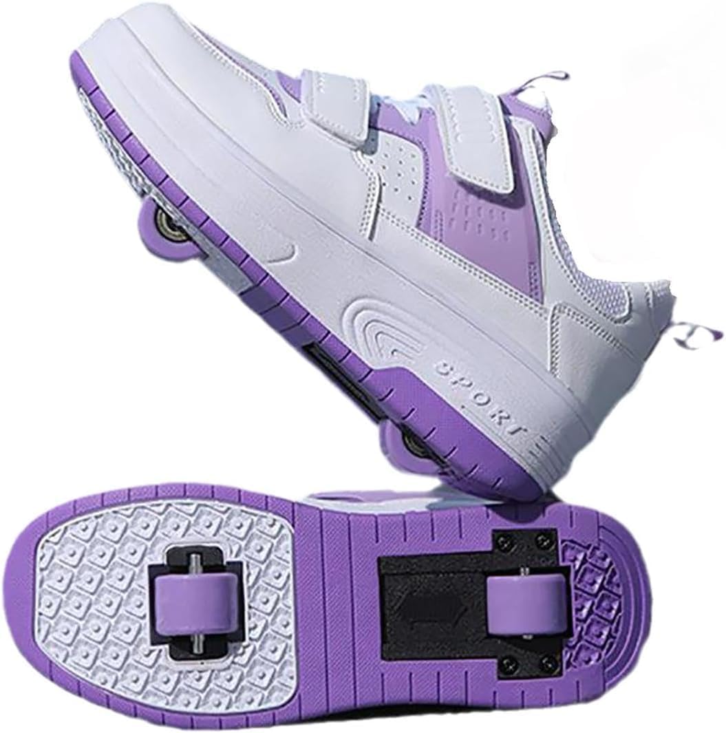 Roller Shoes for Kids, Roller Skates, Lightweight Roller Skates, Sports Shoes, Skateboards, Outdoor Gymnastics Sneakers for Boys, Girls, Teens, 228 Purple, 6.5 UK