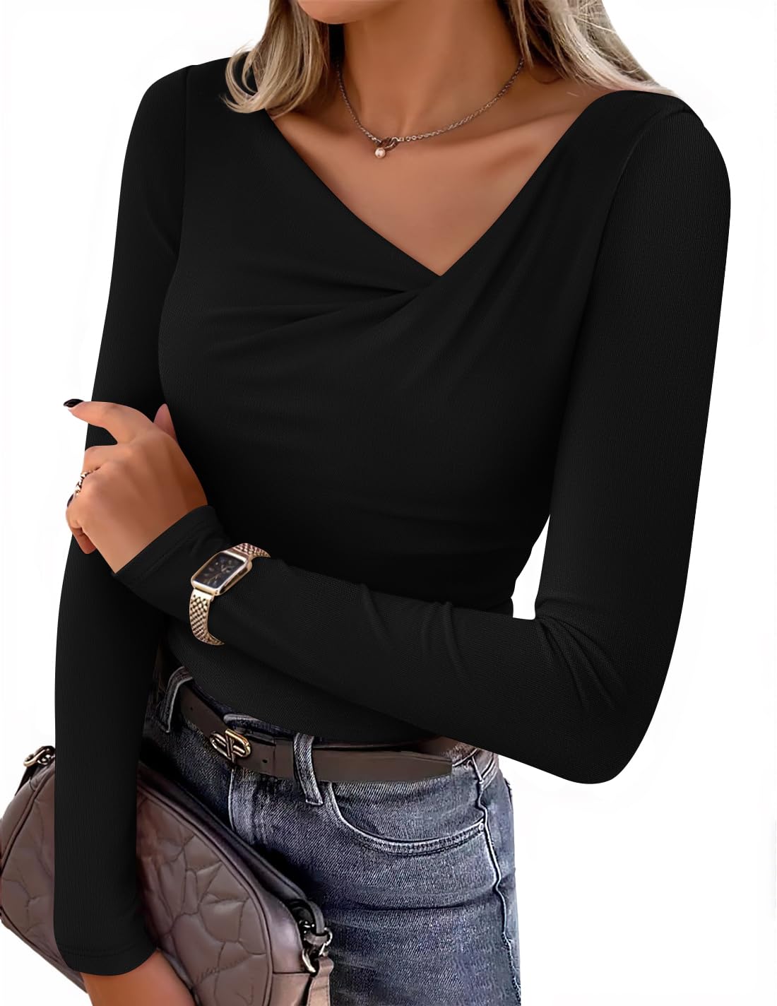 ZESICA Womens Long Sleeve Asymmetrical Neck Ruched Slim Fit Shirts 2026 Fall Fashion Casual Tee Going Out Tops