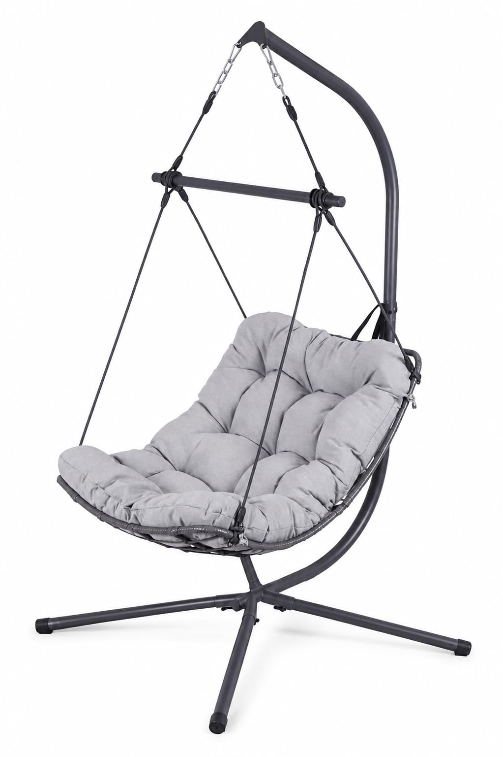 Koll Living Outdoor Hängesessel Nova | Dunkelgrau/Hellgrau | B110 x T101 x H194 cm | Stahlgestell pulverbeschichtet | UV-beständig & belastbar | Relaxsessel für Garten, Balkon & Terrasse