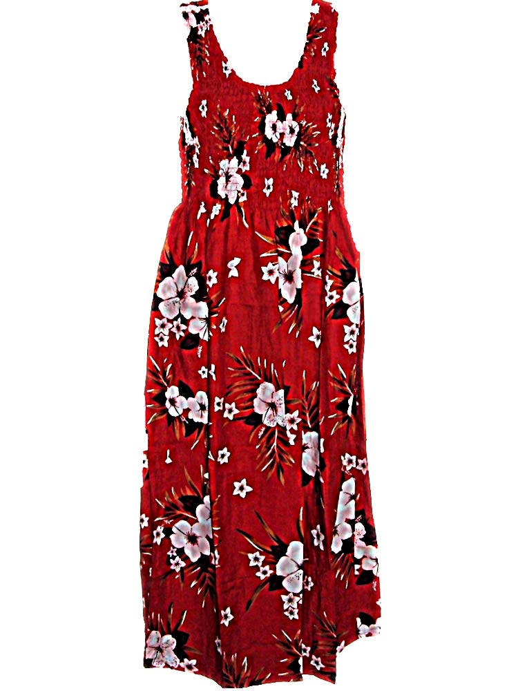 Hawaiian Tropical Floral Tank TOP Long Sun Dress-Luau Cruise One Size (S-L/See Measurements) tc082