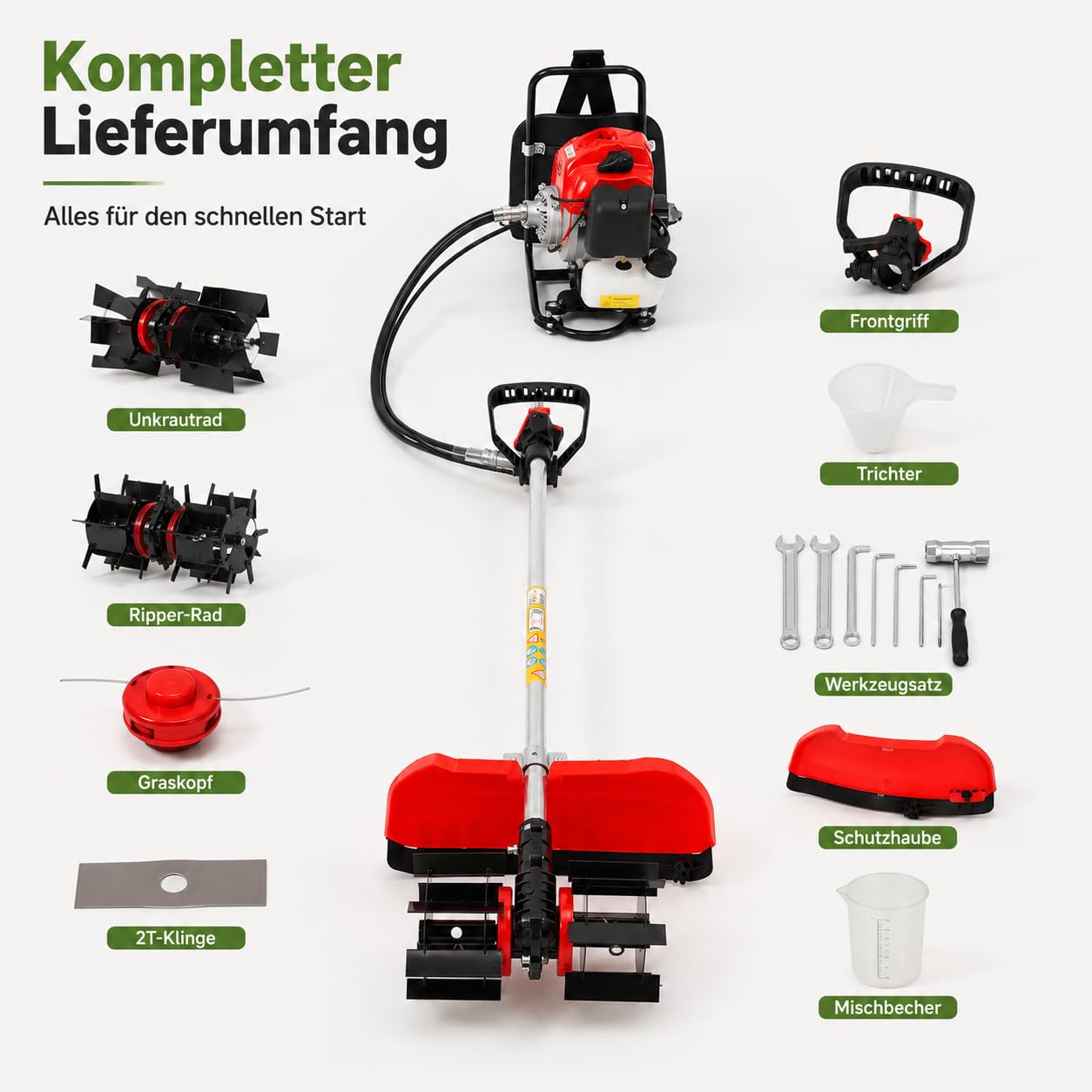 Motohacke 43cc 1.25kW Benzingerät Komplettset für Garten & Feld