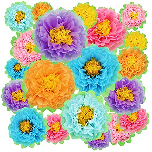 18 Pieces Colorful Fiesta Paper Flowers Fiesta Hanging Paper Pom Carnival Tissue Paper Flower Carnival Paper Pom Flowers Fiesta Theme Party Paper Flower for Birthday Carnival Party Backdrop Wall Decor