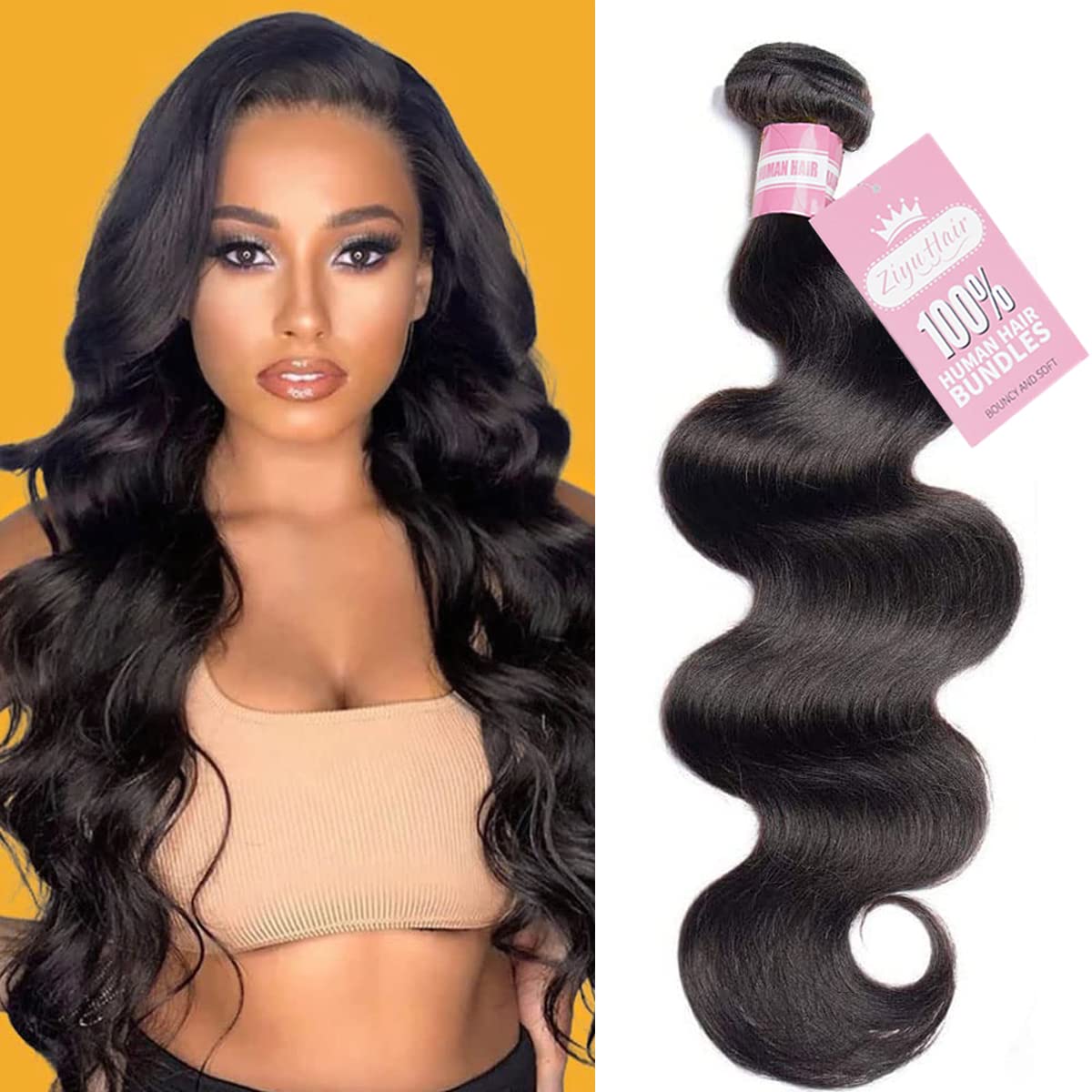 ZIYU Body Wave One Bundle Human Hair 26 inch 100% Human Hair Bundle Unprocessed Brazilian Body Wave Weave Bundles Human Hair Natural Black Color for Black Women