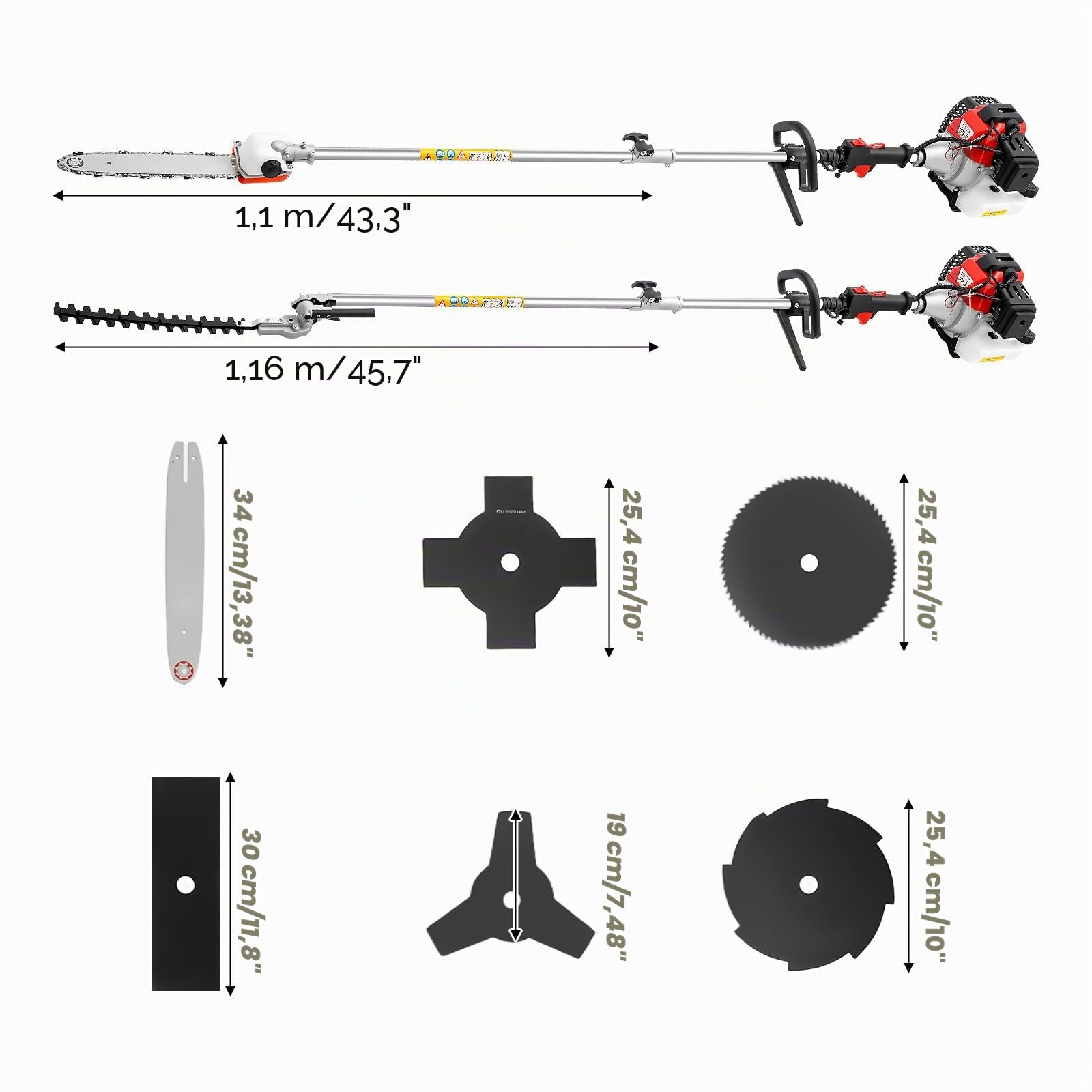 Desbrozadora de gasolina de 52 cc con motor de 2 tiempos, multiherramienta para jardín, cortasetos, podadora, motosierra, barras de extensión, bolsa de herramientas, correa de transporte