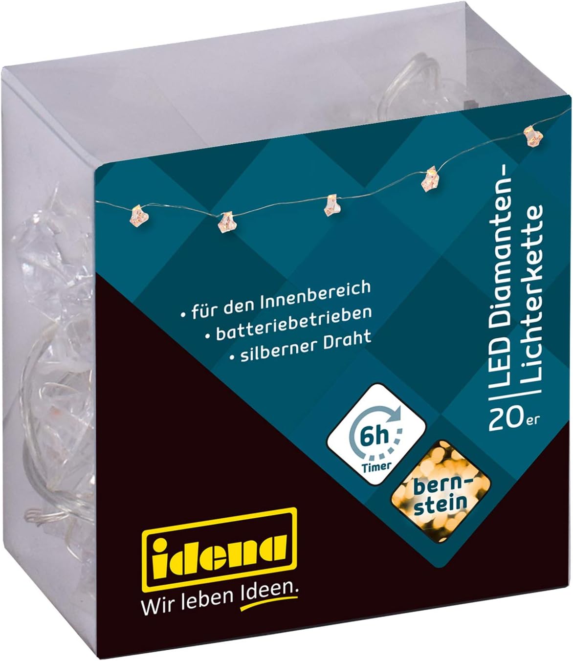 Idena 31853 LED Lichterkette mit 20 LED, in Diamantenform, bernstein