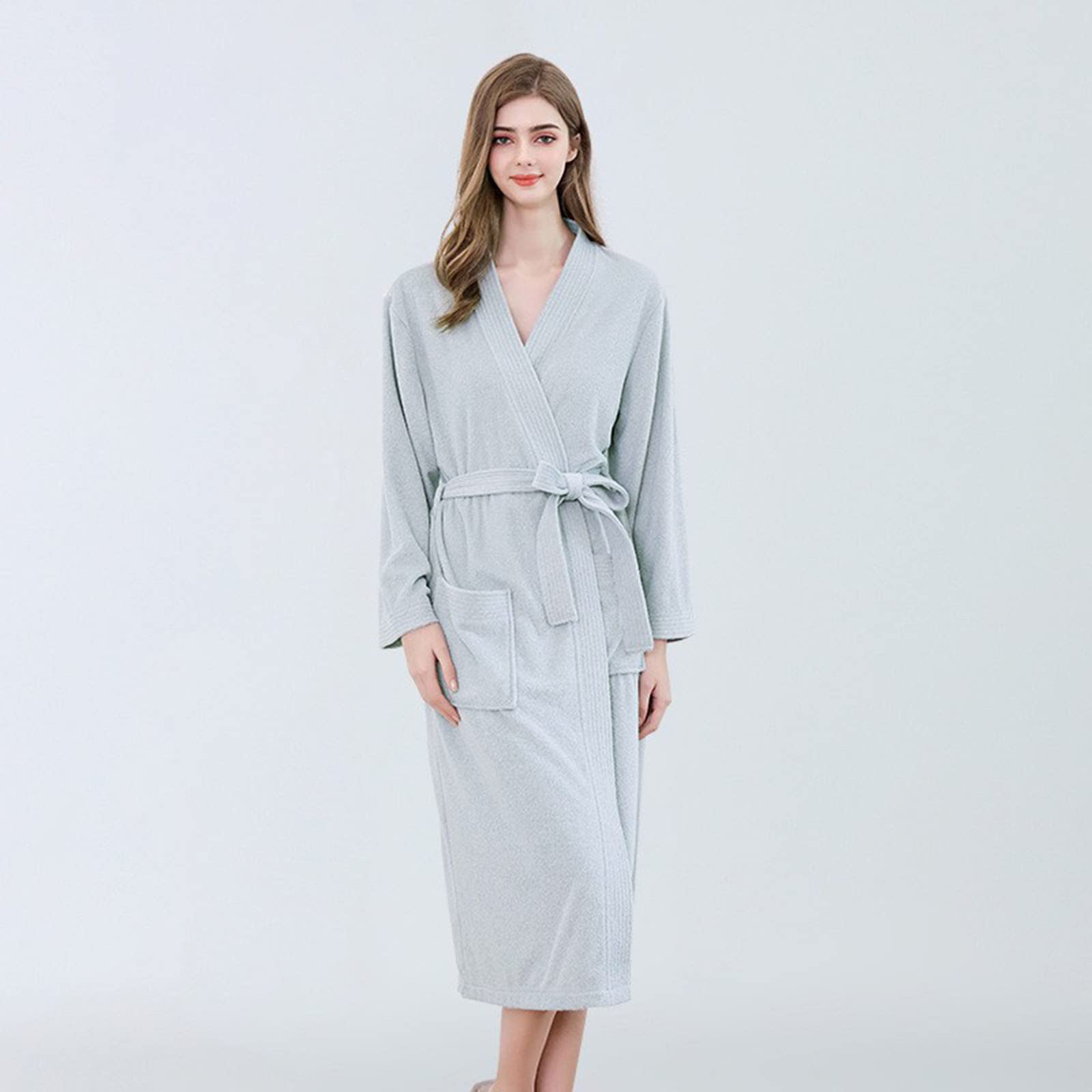 Peignoir moelleux sans capuche pour femme - Peignoir long en tissu éponge