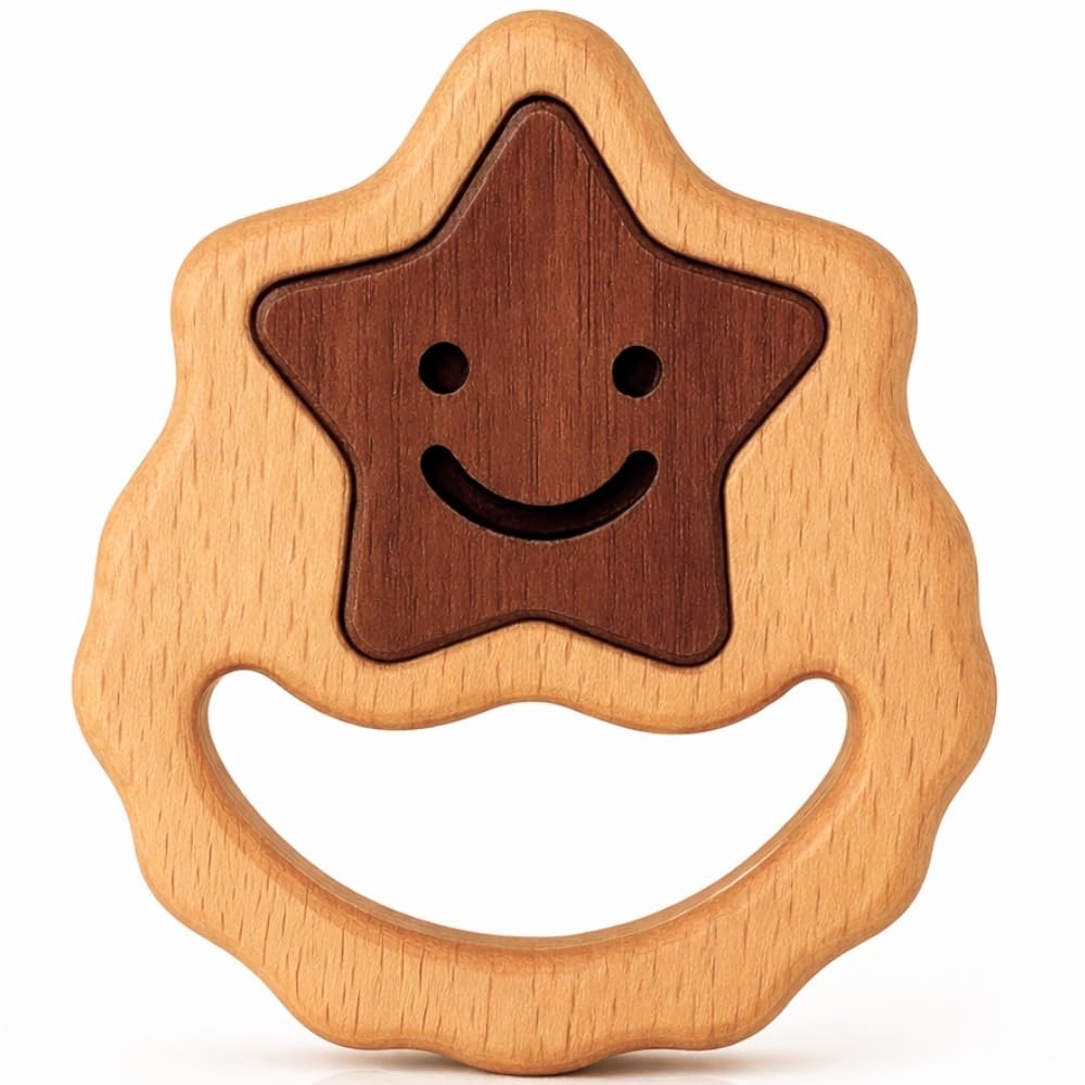 Montessori Wooden Baby Rattle 0–12 Months | Natural Wood Teether for Babies | Lightweight Infant Toy for Sensory Play & Motor Skills | CPSIA Safety Tested | Eco-Friendly Newborn Gift