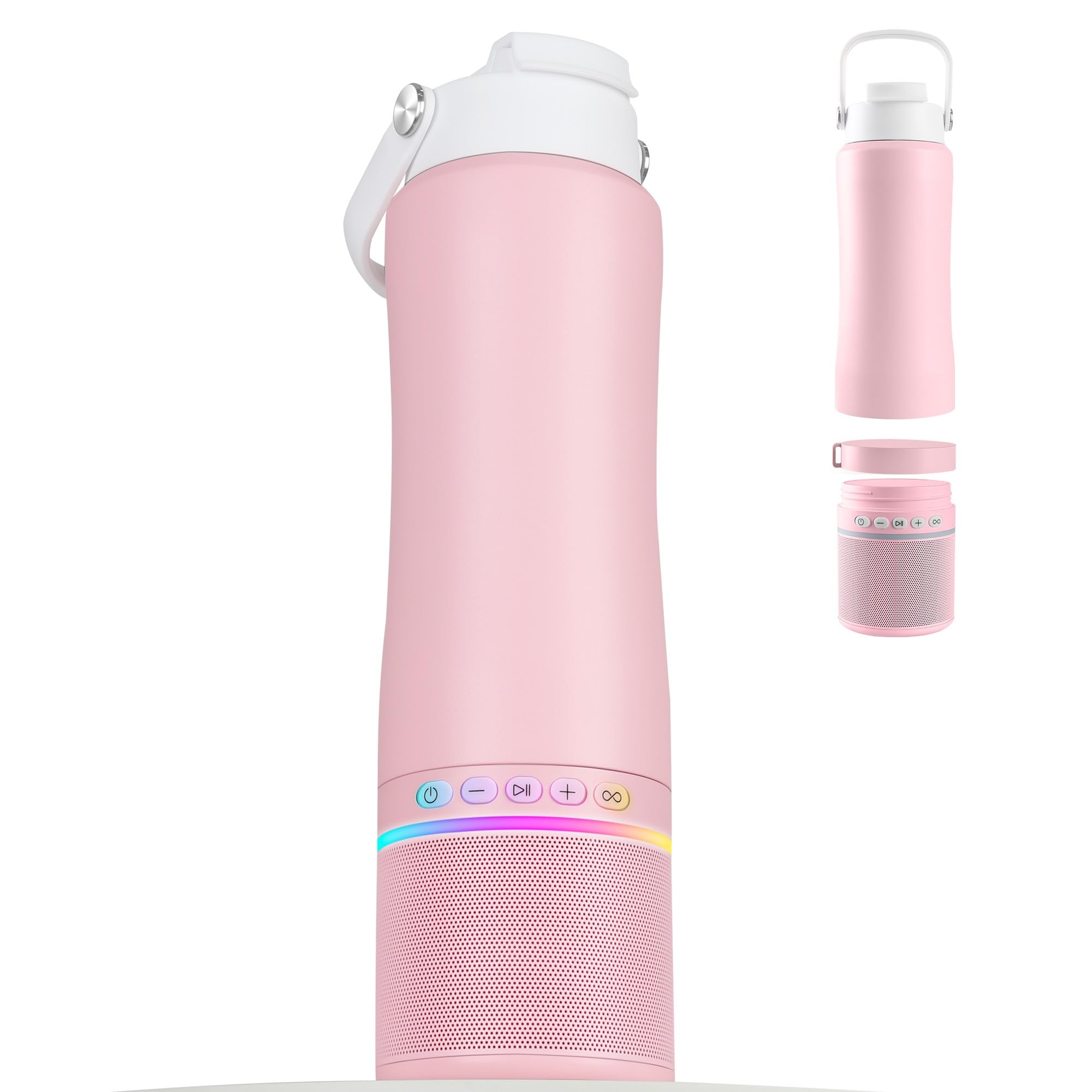 Travel Mug with Portable Bluetooth Speaker - Modular Steel Water Bottle w/Handle, BT5.3, TWS Pairing Speaker and Insulated Mug for Camping Sports Beach-image-6