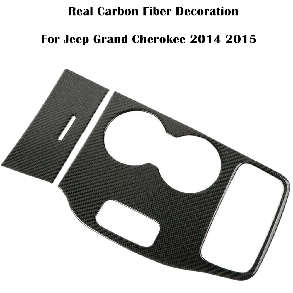 Jzz CozmaJzz Cozma 2 Pcs Gear Shift Panel Trim Cover Kit for Jeep Grand Cherokee 2014 2015, Car Interior Storage Box Sticker Center Control Water Cup Holder Real Carbon Fiber Decoration, Black