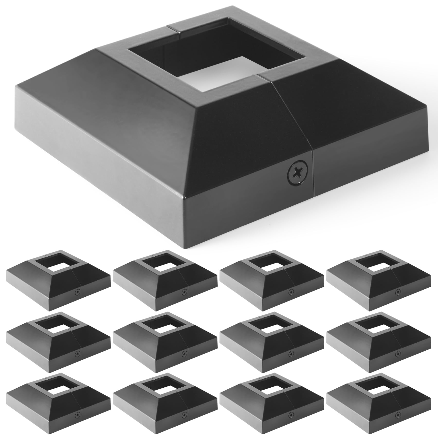 WOCEPU Aluminum Deck Post Base Cover for 2"" Post Floor Flange, Flange Base Shoe for Railings, Post Skirt Cover (2""X2"", Black, 12)