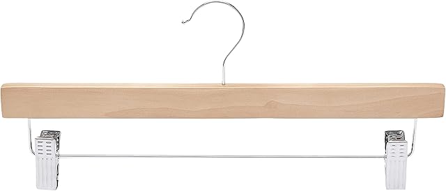 Amazon Basics Wooden Hangers with Clips - Natural, 10-Pack