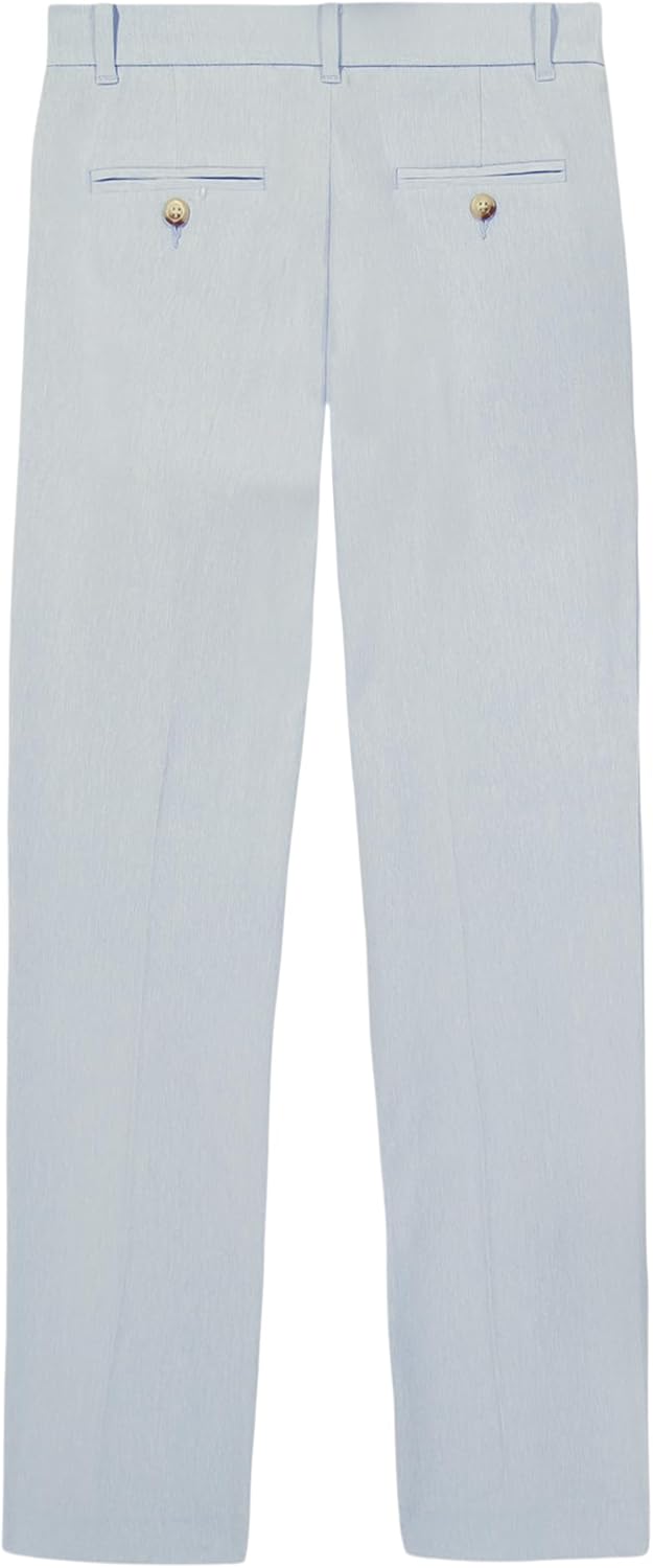 Tommy Hilfiger Boys' TH Flex Stretch Performance Dress Pant, Straight Leg Fit, Zip Fly & Belt Loops, Side & Back Pockets, Light Blue Heather, 14