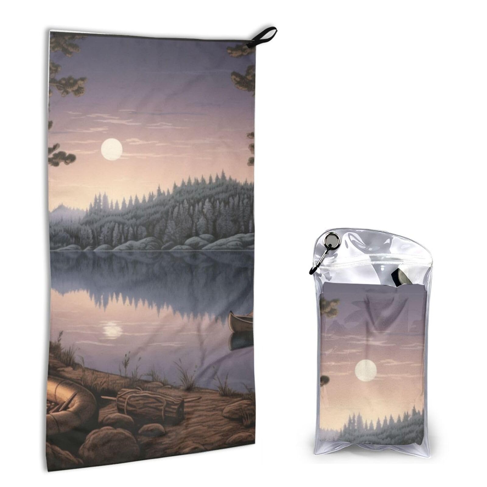 BWWHCCTI Quick Dry Hand Towel With Bag - Lake Camping Printed Super Absorbent Face Cloth Microfiber Travel Sports Towels 40x80cm