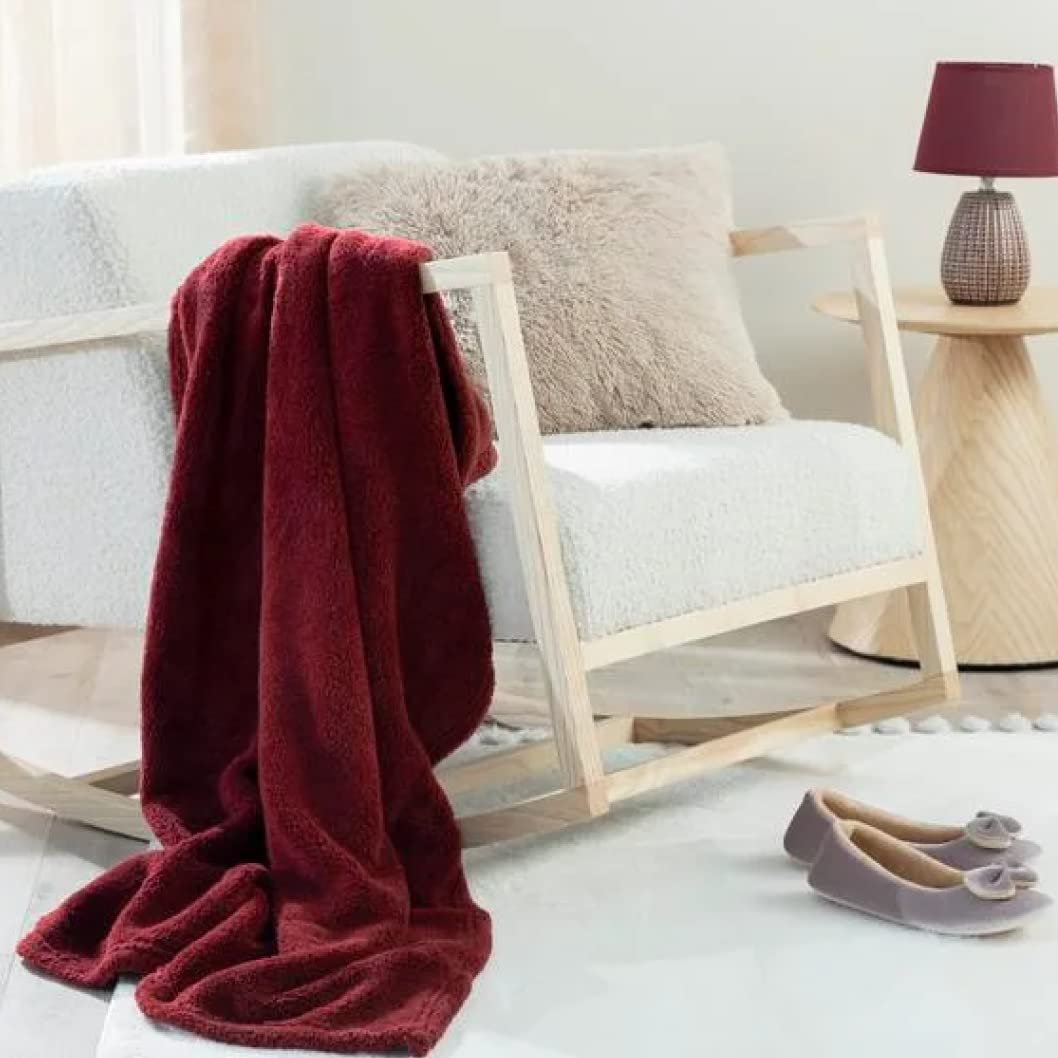 English Home Fleece Throw Blanket,Soft Plush Blanket for Couch Sofa or Bed Throw Size, Super Cozy and Comfy for All Seasons, 47" 67" | Burgundy - 120x170