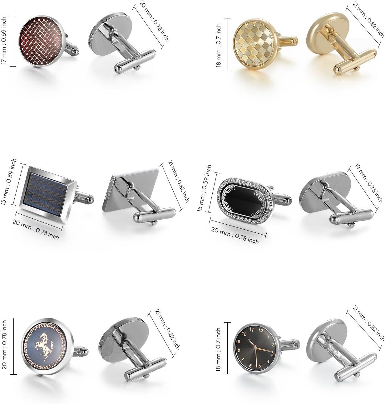 wynameleri Cufflink 12 Pairs, Classic Fashion Men's Cuff Links Silver-Tone Gold-Tone Black for Business Wedding Party Gift Box - Image 4