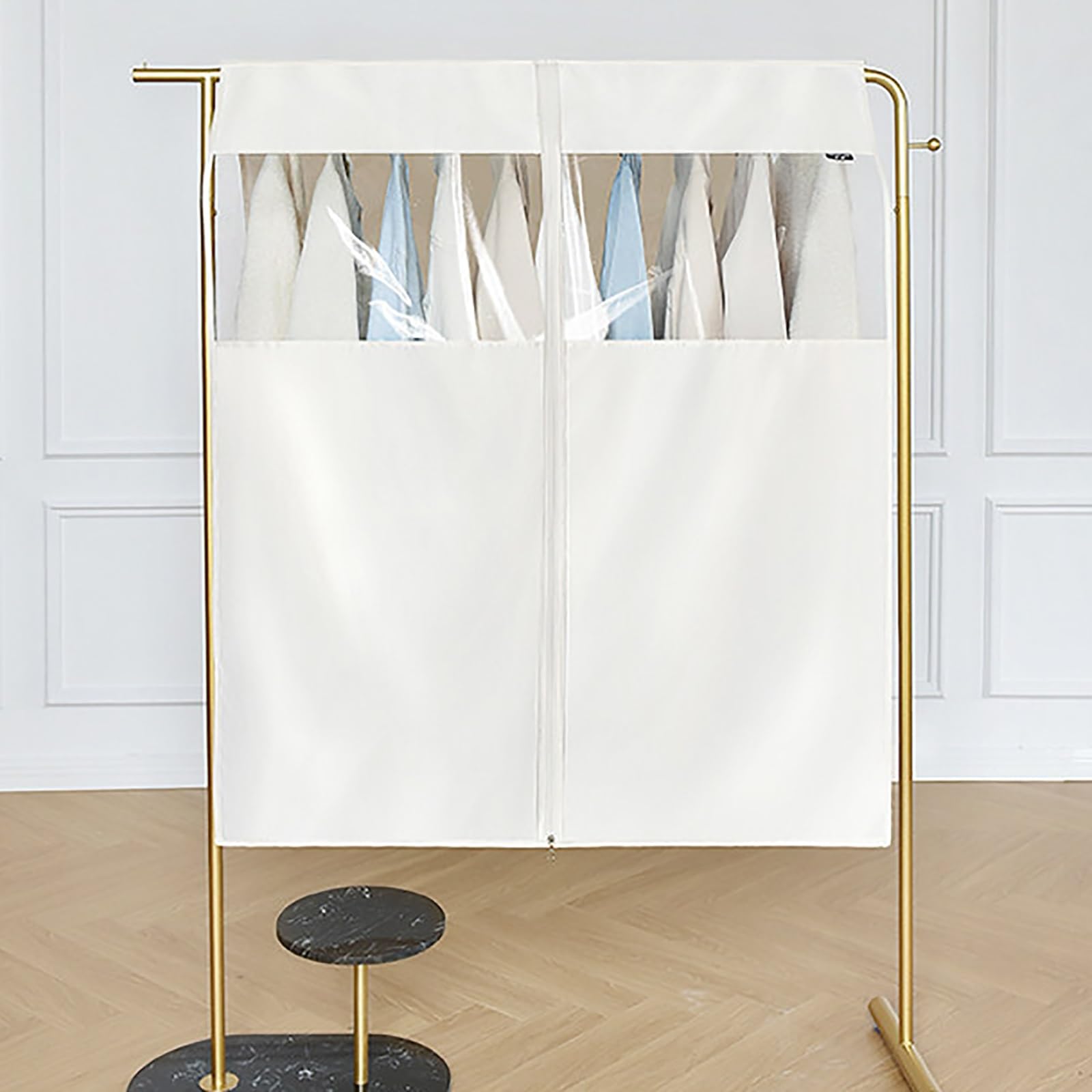 Funda Ropa Armario, Burro Ropa Funda con Ventana Transparente y Cremallera, para Camisas, Abrigos, Chaquetas(White,140 * 113CM/55 * 44.4IN)