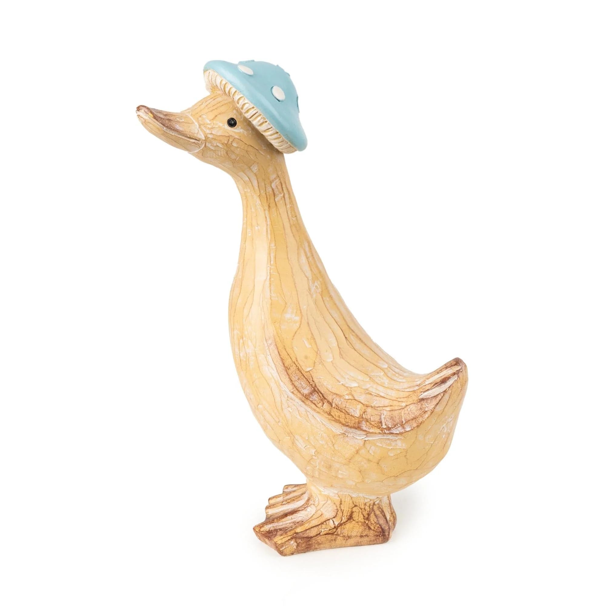 Home Deco London Cream Decorative Duck Ornament With Blue Mushroom Hat, Coloured Garden Figurine (Large Duck Egg)