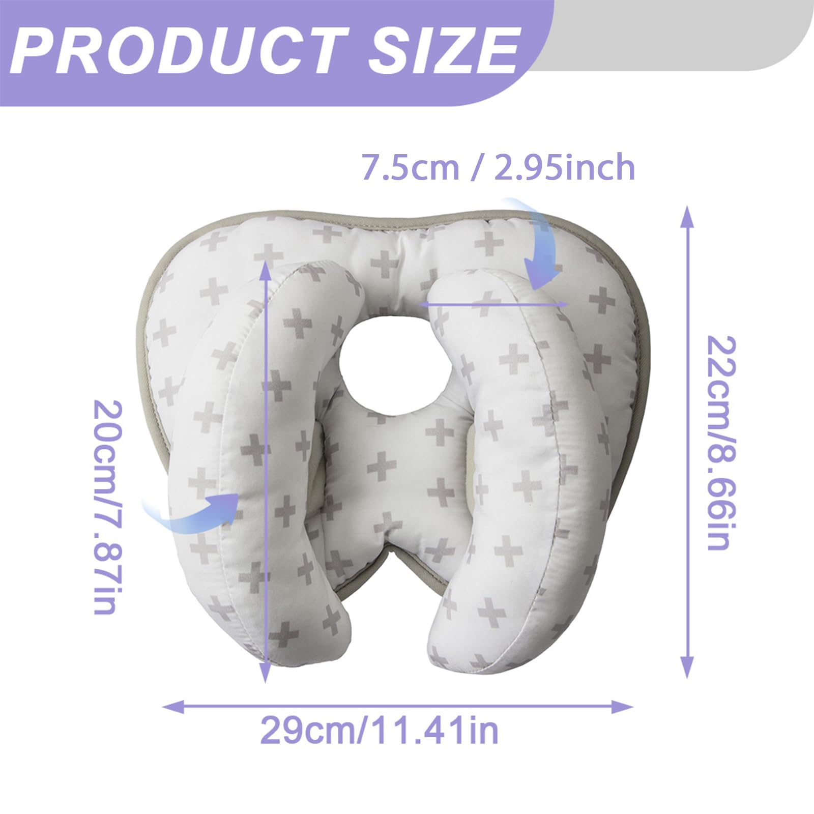 Almohada cervical para bebé, almohada para apoyar la cabeza para recién nacidos, almohada cervical 2 en 1, almohada de viaje para apoyar la cabeza en cochecitos (gris)