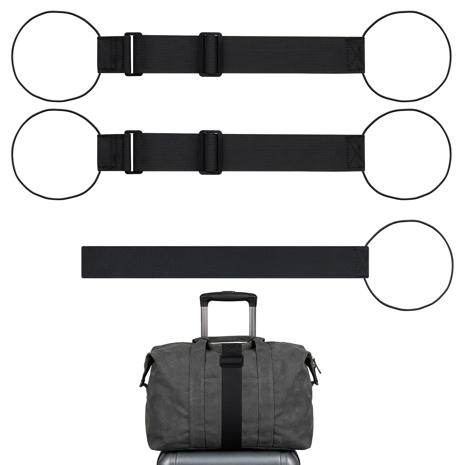 Photo 1 of Ryetvok 3 Pcs Add a Bag Luggage Straps,Elastic Connect Two Suitcases Secure Travel Belt for Attaching Extra Bags Purse Carry On Luggage and Backpack Travel Accessories Black