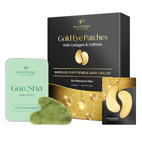 PLANTIFIQUE Gua Sha Herramientas faciales y parches debajo de los ojos para ojeras e hinchazón (20 pares)