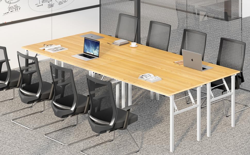Image of Need Folding Computer Desk, Large 60 inches Folding Table for Home Office, No Install Needed Foldable Writing Table Desk, Teak and White