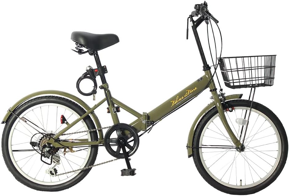 Amazon 20インチ 折りたたみ自転車 AJ08N ミニベロ シマノ6段ギア カゴ・ワイヤー錠・ライト付 (カーキ) THREE STONE 折りたたみ自転車 Amazon 20インチ 折りたたみ自転車 AJ08N ミニベロ シマノ6段ギア カゴ・ワイヤー錠・ライト付 (カーキ) THREE STONE 折りたたみ自転車
