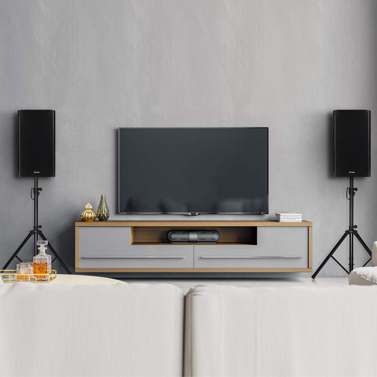 COSTWAY Lot de 2 Pied d'Enceinte Trépied de Haut-Parleurs en Fer+PP Hauteur Réglable 97-181 cm Excellente Stabilité Pieds Antidérapant Capacité de Charge 50 kg Noir