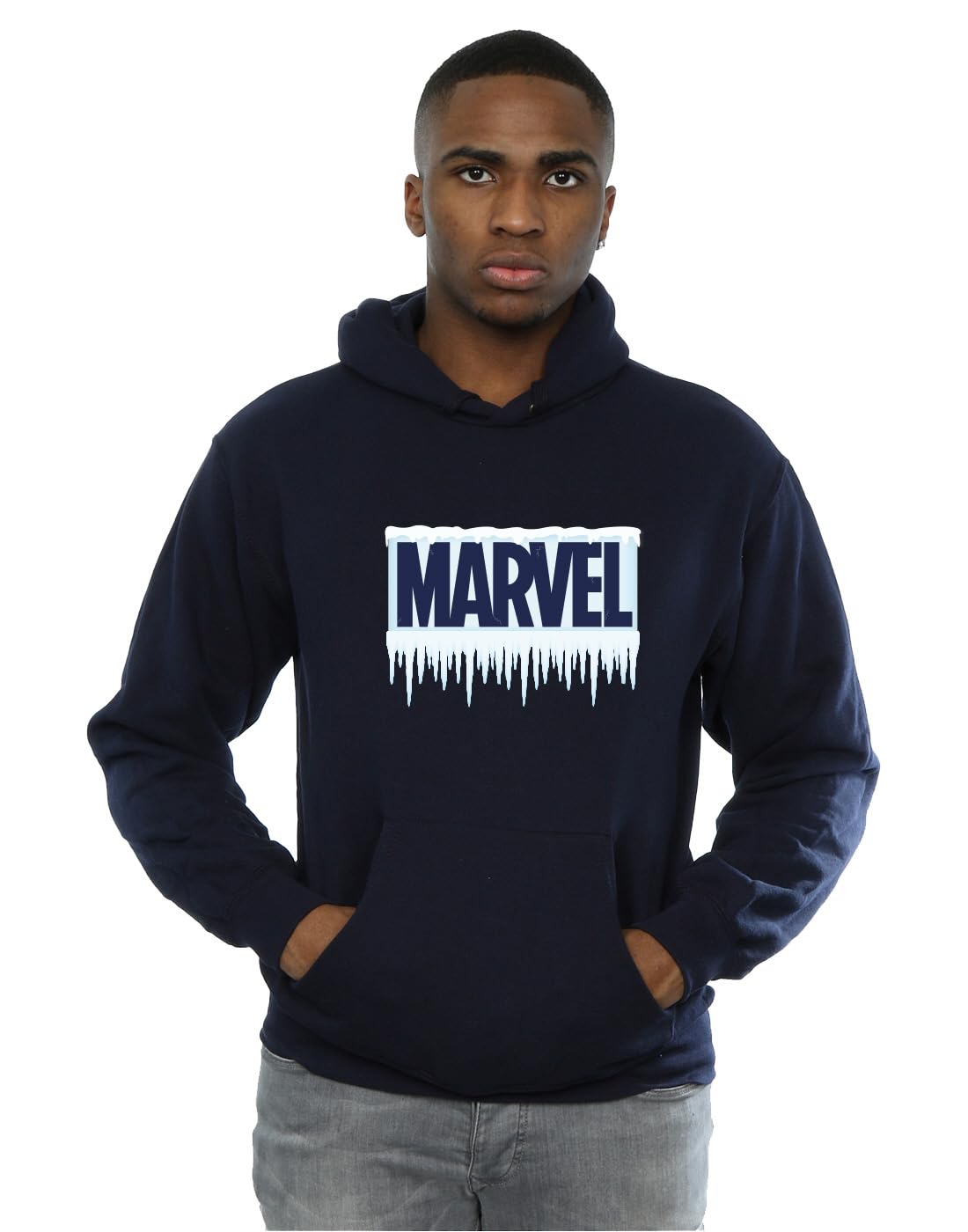 Marvel Men's Icicle Logo Hoodie Navy Blue Large
