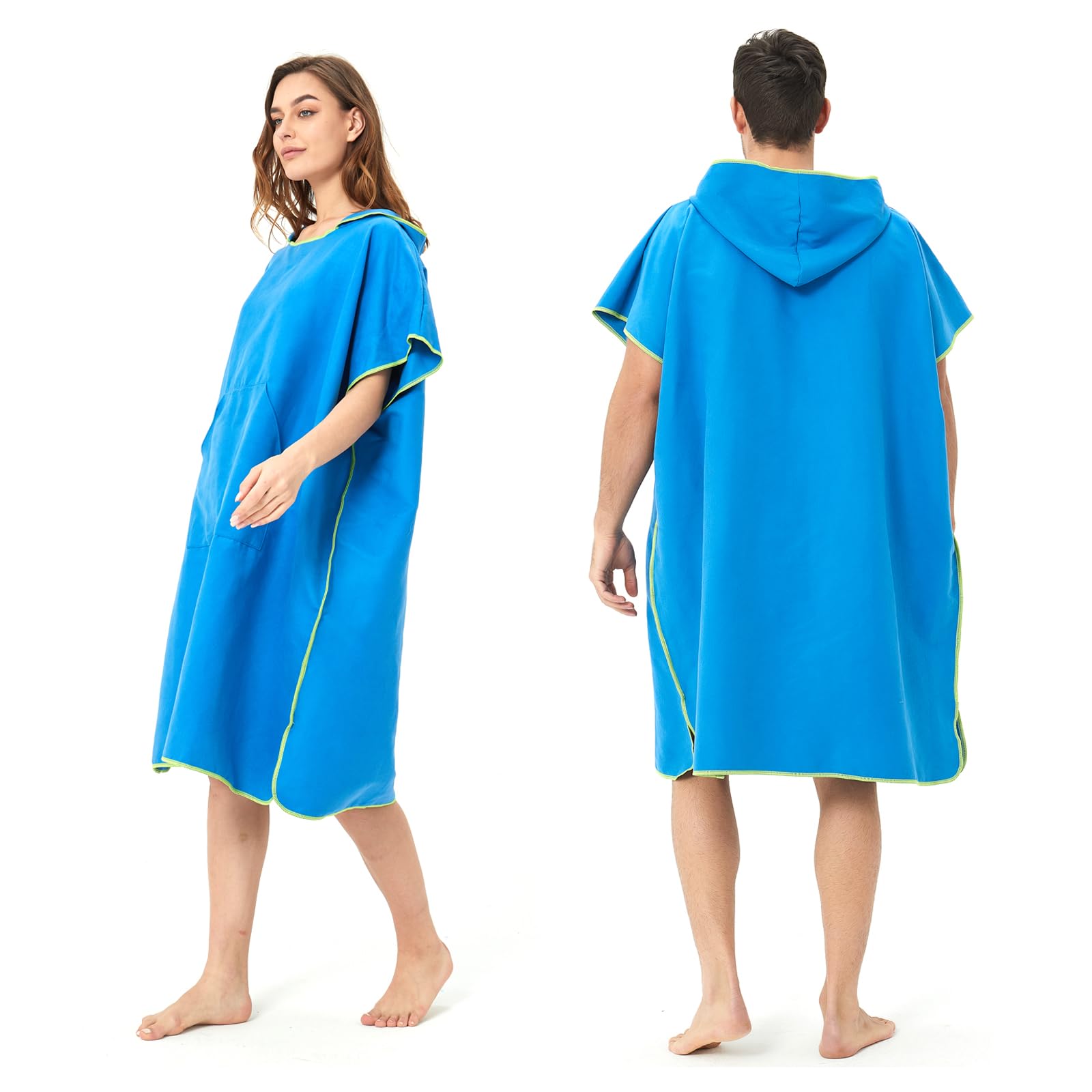Poncho de Surf, 110 x 90 cm, Toalla de Poncho Adultos Microfibra con Capucha Bolsillo, Poncho Playa para Cambiar Mujer Hombre, Albornoz Natacion para Deporte Acuático Baño, Secado Rápido (Azul)
