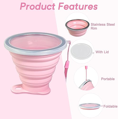 Miniatura 9 de Vasos plegables para viajes  Taza plegable de silicona portátil con tapa, taza plegable reutilizable para camping, senderismo y uso diario