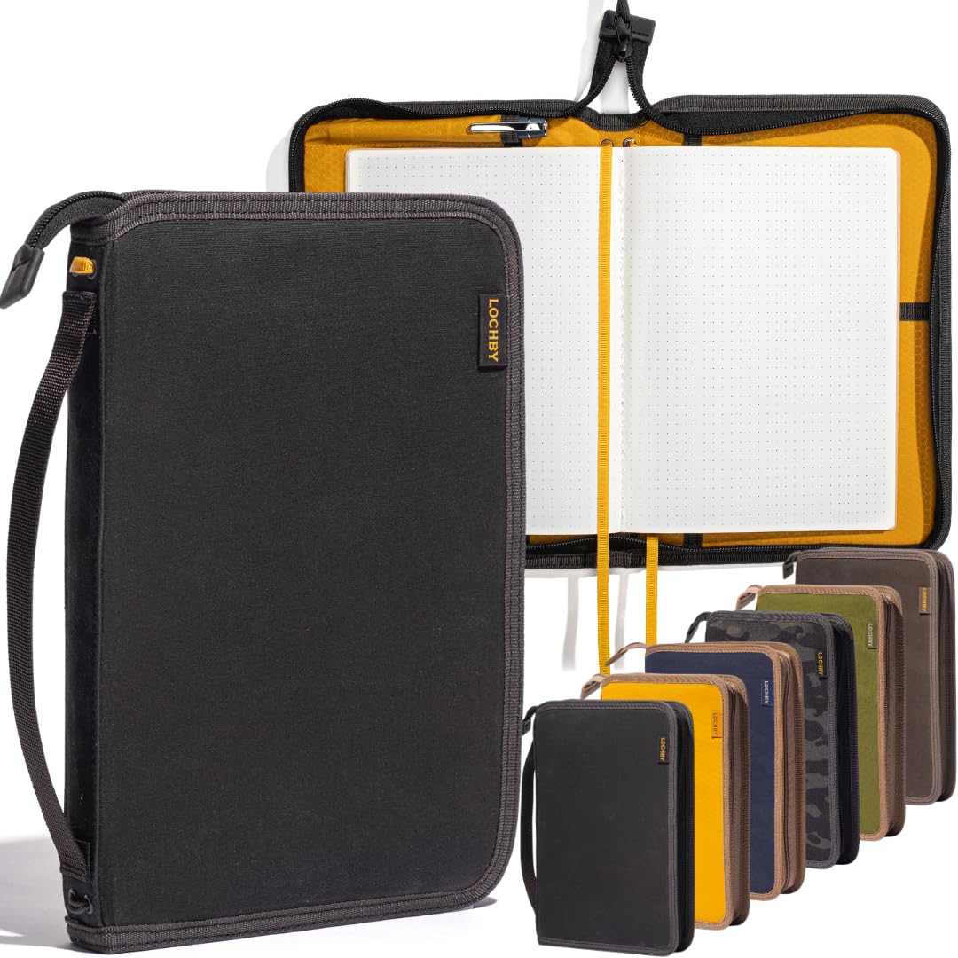 Photo 1 of LOCHBY® Field Folio A5 | Zipper Journal Notebook Cover | Water Resistant Waxed Canvas | Included Tomoe River Notebook | Perfect for Travel, Art, Bullet Journal