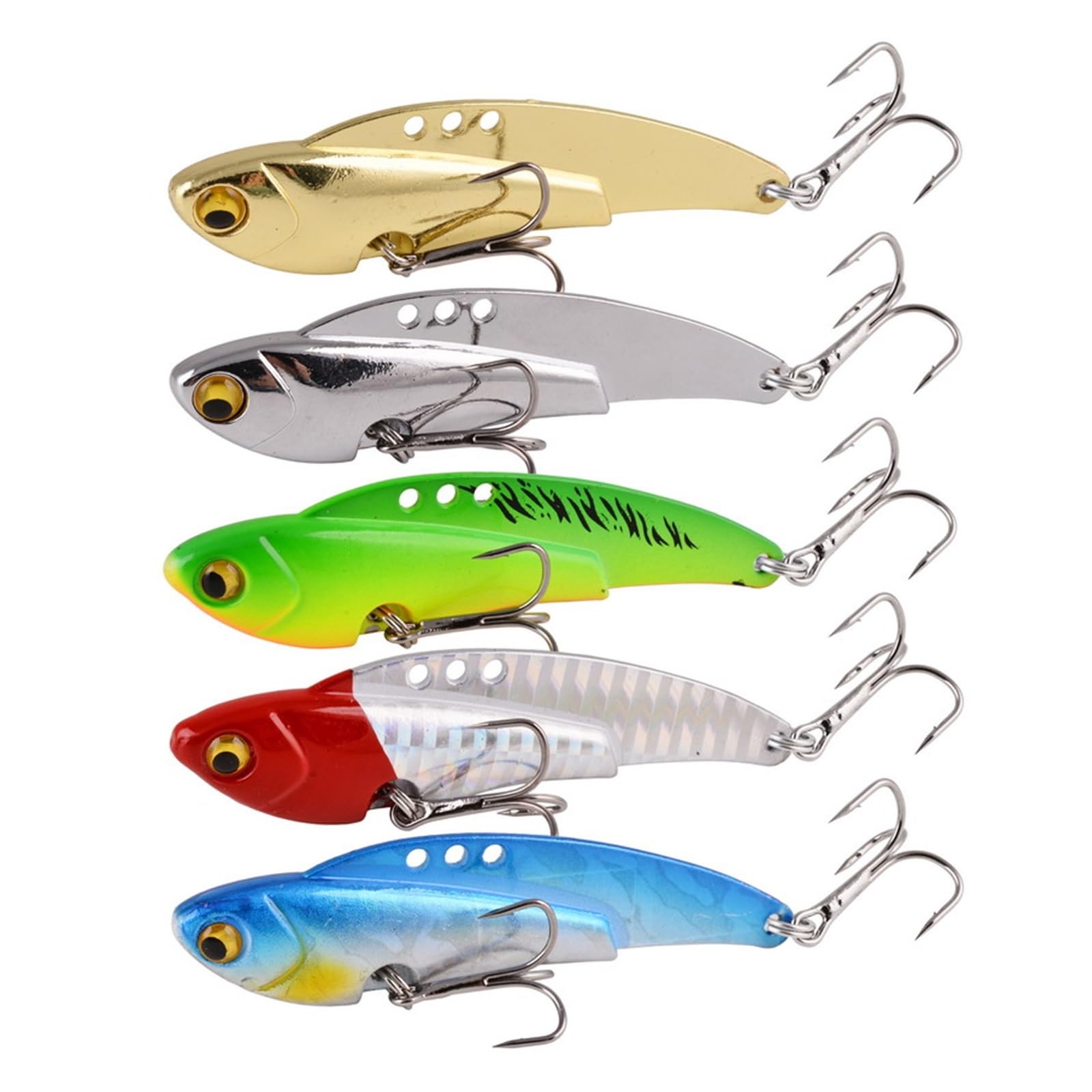 XILILHC 5 Unids/Lote 3D Eyes Metal Vib Blade Señuelo 13g 18g 25g 30g Hundimiento Vibración Cebos Artificial Vibe For Lubina Señuelos De Pesca De Perca