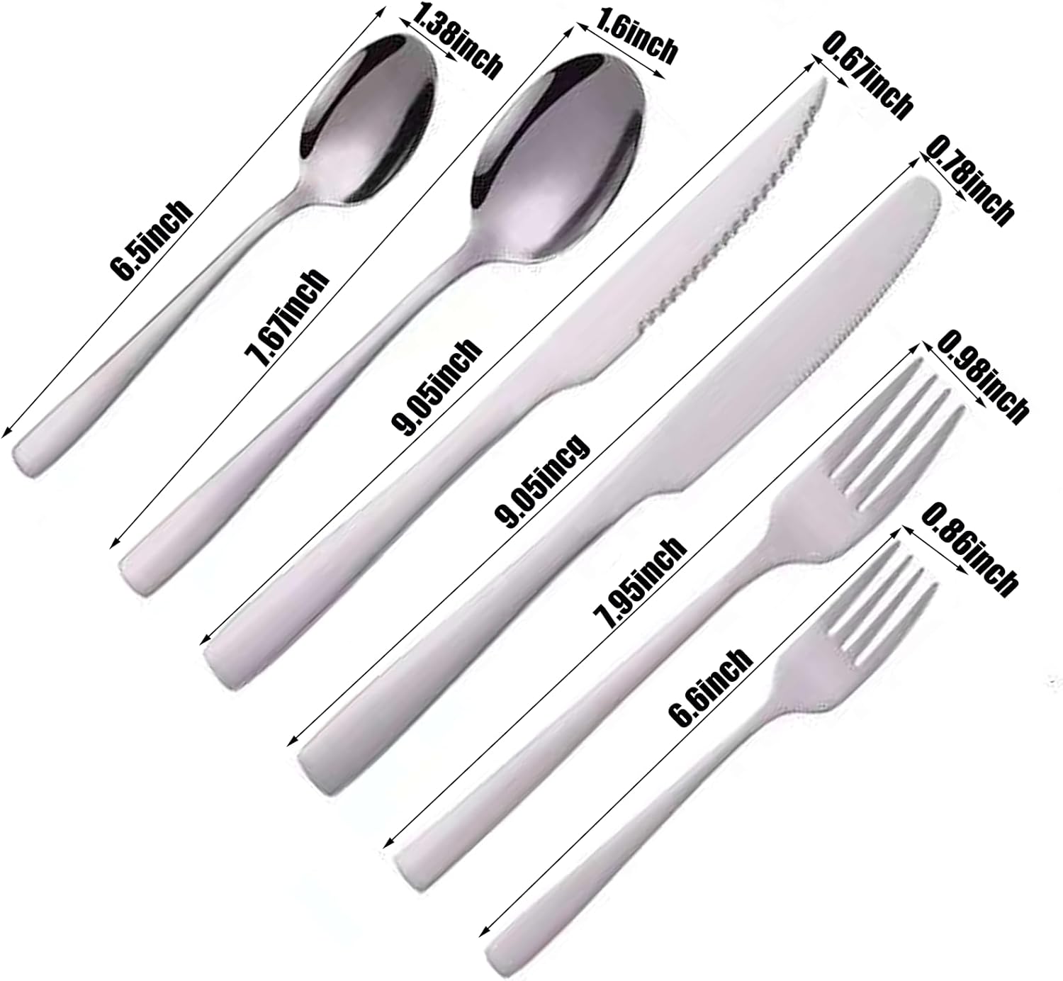 48-Piece Silverware Set, Stainless Steel Flatware Set for 8 - Service for 8 Includes Knives, Forks, Spoons & Teaspoons, Mirror Polished, Dishwasher Safe