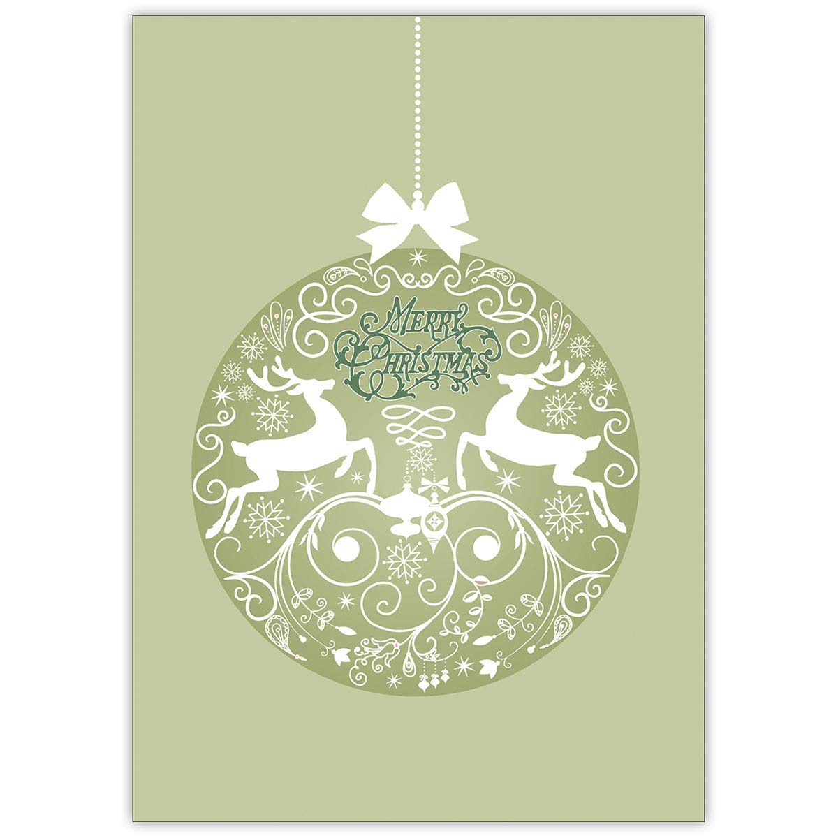20er Weihnachtskarten Set Elegante Weihnachtskarten Set mit Umschlag mit Hirsch Weihnachtskugel, grün, Innendruck personalisierbar (Var5) Weihnachts Glückwunsche zu Neujahr