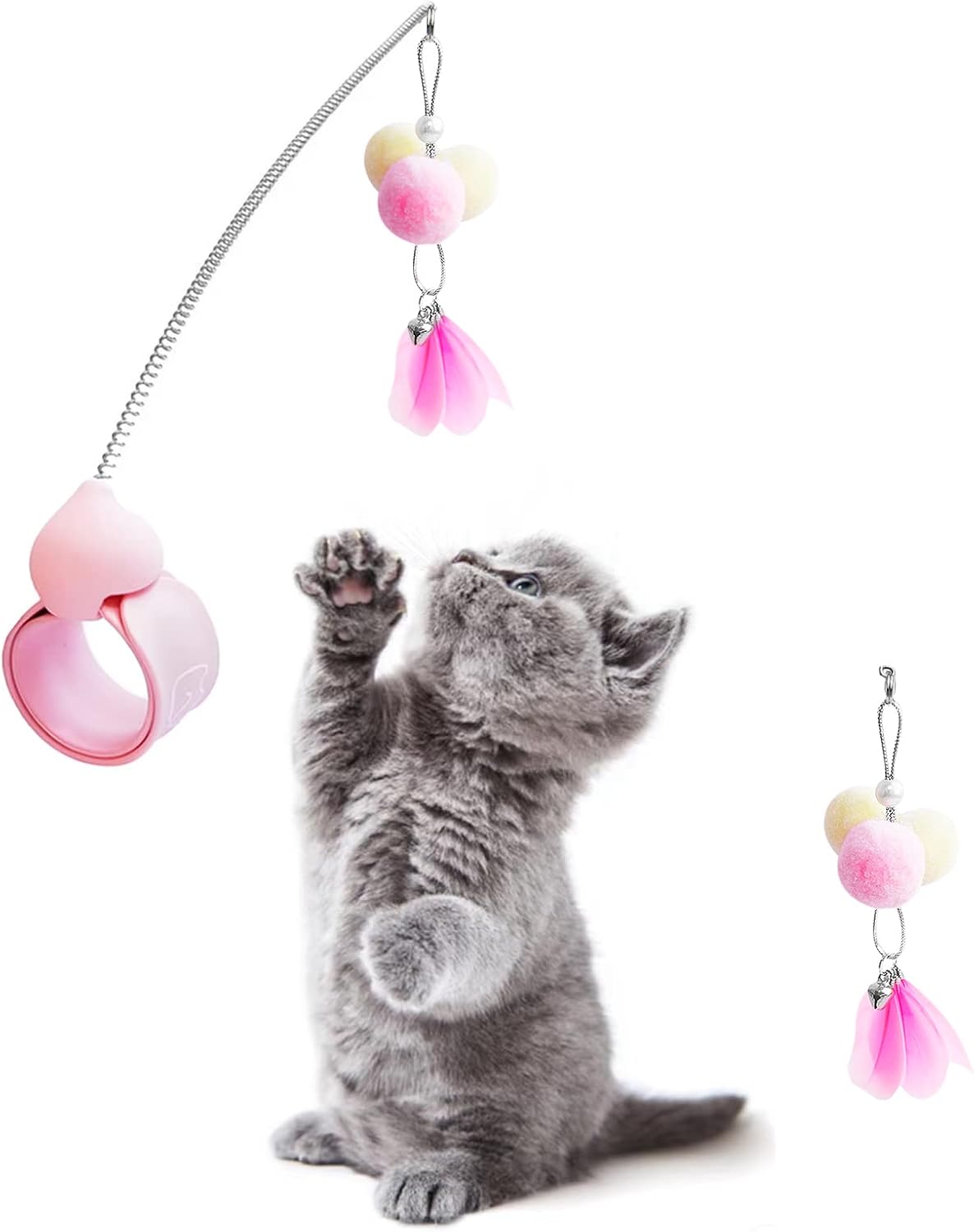 Deblue Cat Feathers Toys, Creative Interactive Cat Wand for Kitten to Play Chase Exercise with 2PCS Replacement Feathers, Pop Ring Cat…
