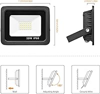 Vista 5 de Focos LED de 20 W para exteriores, lámpara de pared con cableado fijo, luces de seguridad impermeables IP66, 6500 K, lámpara de trabajo ultra