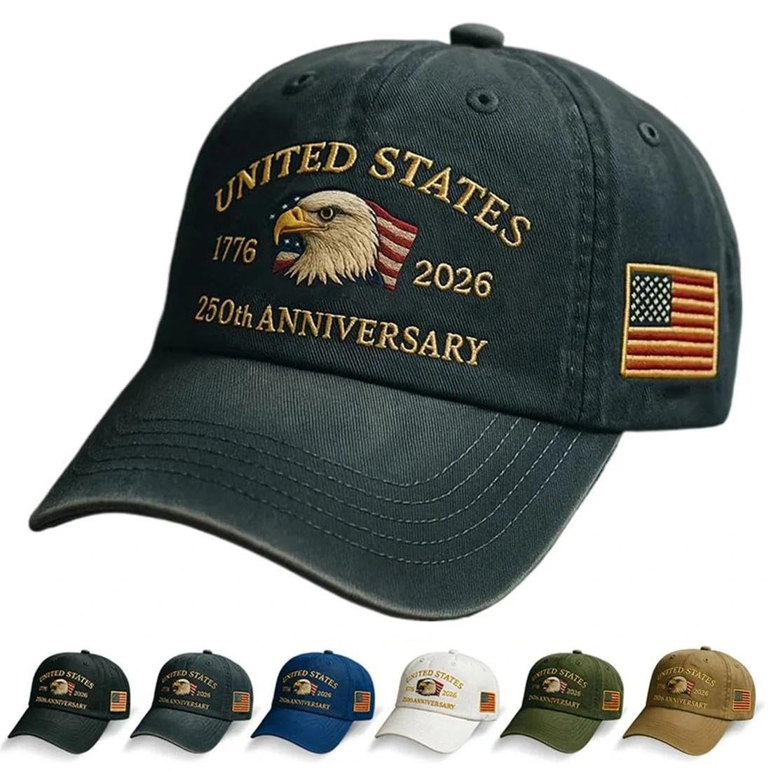 Qianyihc Men's Gray Baseball Cap For Cotton One Size, Cotton Embroidered Casual Baseball Cap, Adjustable America Eagle Hat, Us 250Th Anniversaries Hat, Unisex(Gray)