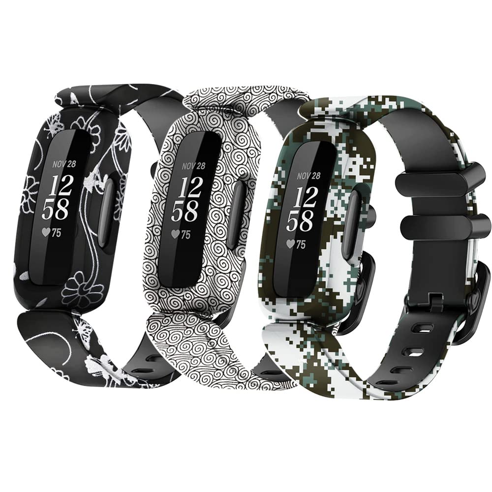 Ace 3 Floral Bands Replacement for Fitbit Ace 3 Watch Band, Skin-Friendly Colorful Pattern Ace 3 Watchband Straps Wristband Bracelet Band Ace 3 Waterproof Accessories [3 Pack]