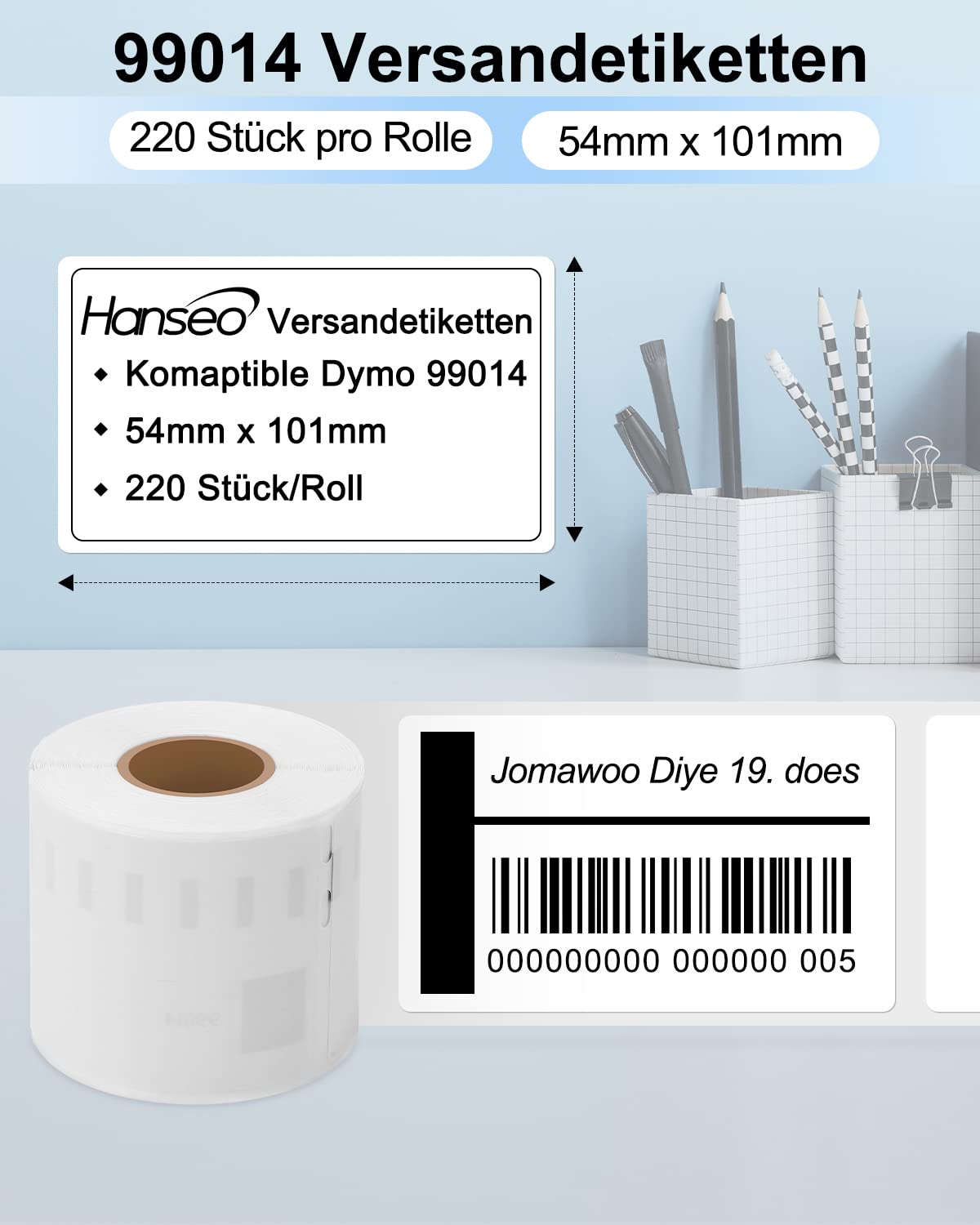 Dymo 99014 Etiketten Kompatible 54 mm x 101 mm für Dymo 4XL 450 450 Turbo Etikettendrucker, 12 Rollen