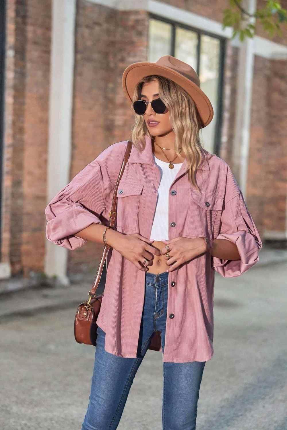 Top Femme Chic Et Élégant,Chemise en Velours Côtelé pour Femme Chemise Boutonnée Veste Décontractée Veste Revers Bleu Manches Lanterne Tops Chemisier Vintage Chemise À Manches Longues avec P