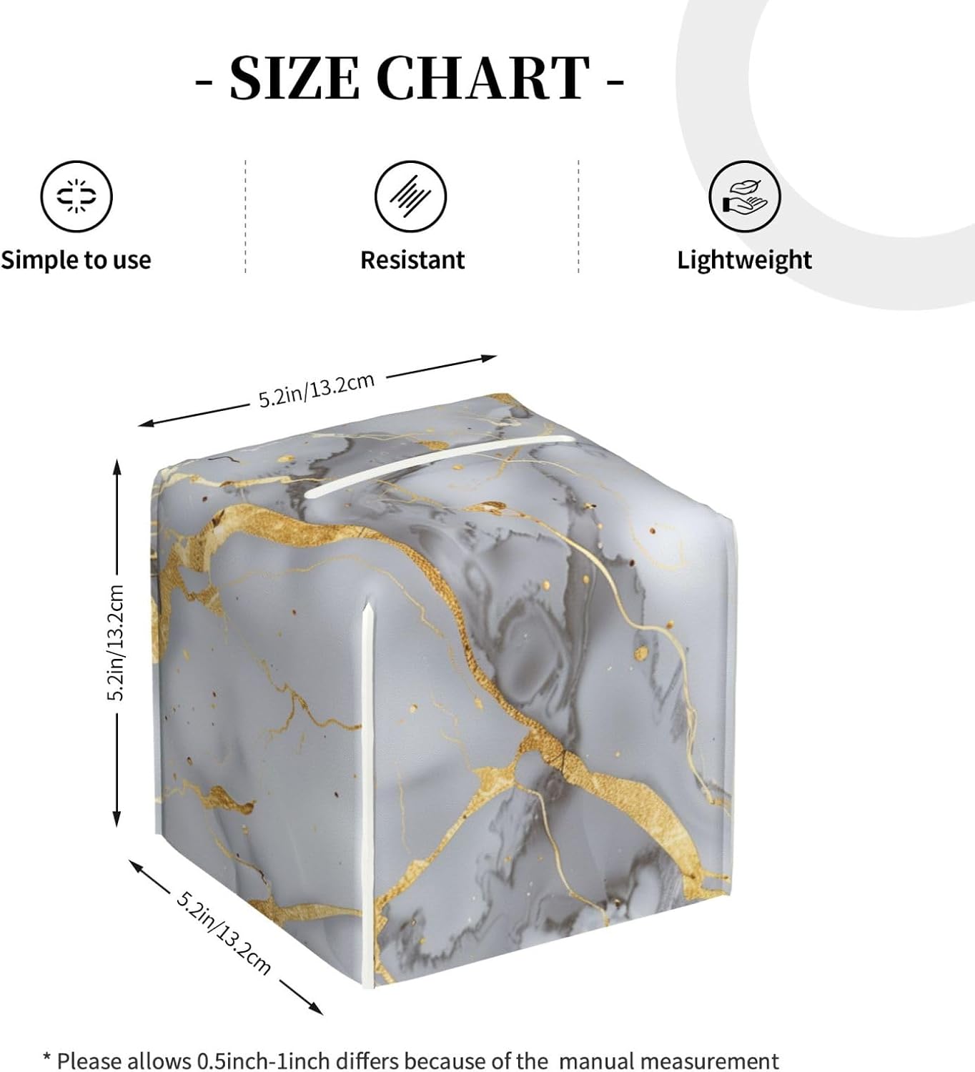 Grey Gold Marble Tissue Box Cover Square Leather Tissue Box Holder Decorative Tissue Case Covers Waterproof Tissue Holder Organizer for Bathroom Home Office image 3